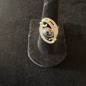 Sarah Coventry Silver and Black Swirl Adjustable Ring
